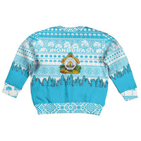 Honduras Christmas Kid Ugly Christmas Sweater with National Emblem Palm Trees and Snowflake Pattern Design - Wonder Print Shop