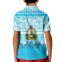 Honduras Christmas Kid Polo Shirt with National Emblem Palm Trees and Snowflake Pattern Design - Wonder Print Shop