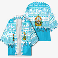 Honduras Christmas Kimono with National Emblem Palm Trees and Snowflake Pattern Design - Wonder Print Shop