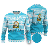 Honduras Christmas Ugly Christmas Sweater with National Emblem Palm Trees and Snowflake Pattern Design - Wonder Print Shop
