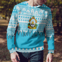 Honduras Christmas Ugly Christmas Sweater with National Emblem Palm Trees and Snowflake Pattern Design - Wonder Print Shop