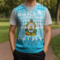 Honduras Christmas Knitted V-Neck Vest with National Emblem Palm Trees and Snowflake Pattern Design - Wonder Print Shop