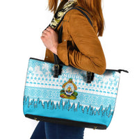 Honduras Christmas Leather Tote Bag with National Emblem Palm Trees and Snowflake Pattern Design - Wonder Print Shop