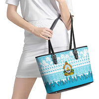 Honduras Christmas Leather Tote Bag with National Emblem Palm Trees and Snowflake Pattern Design - Wonder Print Shop