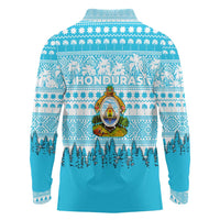 Honduras Christmas Long Sleeve Polo Shirt with National Emblem Palm Trees and Snowflake Pattern Design - Wonder Print Shop