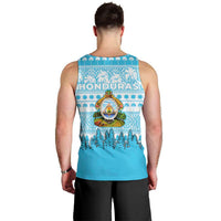 Honduras Christmas Men Tank Top with National Emblem Palm Trees and Snowflake Pattern Design - Wonder Print Shop