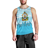 Honduras Christmas Men Tank Top with National Emblem Palm Trees and Snowflake Pattern Design - Wonder Print Shop