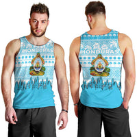 Honduras Christmas Men Tank Top with National Emblem Palm Trees and Snowflake Pattern Design - Wonder Print Shop