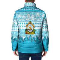 Honduras Christmas Padded Jacket with National Emblem Palm Trees and Snowflake Pattern Design - Wonder Print Shop