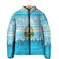 Honduras Christmas Padded Jacket with National Emblem Palm Trees and Snowflake Pattern Design - Wonder Print Shop