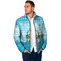 Honduras Christmas Padded Jacket with National Emblem Palm Trees and Snowflake Pattern Design - Wonder Print Shop