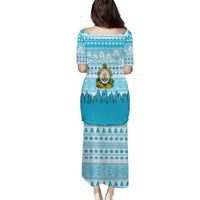 Honduras Christmas Puletasi with National Emblem Palm Trees and Snowflake Pattern Design - Wonder Print Shop