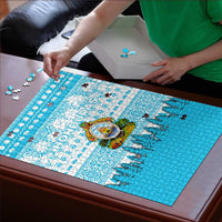 Honduras Christmas Puzzle with National Emblem Palm Trees and Snowflake Pattern Design - Wonder Print Shop