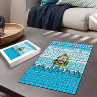 Honduras Christmas Puzzle with National Emblem Palm Trees and Snowflake Pattern Design - Wonder Print Shop