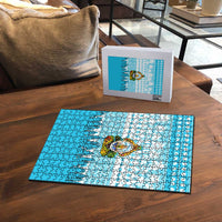 Honduras Christmas Puzzle with National Emblem Palm Trees and Snowflake Pattern Design - Wonder Print Shop