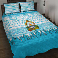 Honduras Christmas Quilt Bed Set with National Emblem Palm Trees and Snowflake Pattern Design - Wonder Print Shop