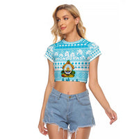 Honduras Christmas Raglan Cropped T Shirt with National Emblem Palm Trees and Snowflake Pattern Design - Wonder Print Shop
