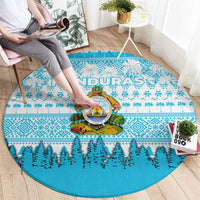 Honduras Christmas Round Carpet with National Emblem Palm Trees and Snowflake Pattern Design - Wonder Print Shop