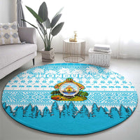 Honduras Christmas Round Carpet with National Emblem Palm Trees and Snowflake Pattern Design - Wonder Print Shop