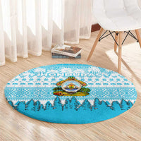 Honduras Christmas Round Carpet with National Emblem Palm Trees and Snowflake Pattern Design - Wonder Print Shop