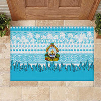 Honduras Christmas Rubber Doormat with National Emblem Palm Trees and Snowflake Pattern Design - Wonder Print Shop
