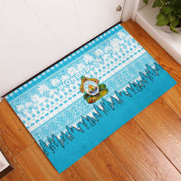 Honduras Christmas Rubber Doormat with National Emblem Palm Trees and Snowflake Pattern Design - Wonder Print Shop
