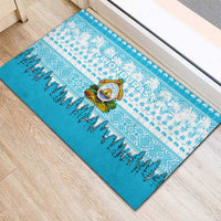 Honduras Christmas Rubber Doormat with National Emblem Palm Trees and Snowflake Pattern Design - Wonder Print Shop