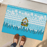 Honduras Christmas Rubber Doormat with National Emblem Palm Trees and Snowflake Pattern Design - Wonder Print Shop