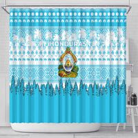 Honduras Christmas Shower Curtain with National Emblem Palm Trees and Snowflake Pattern Design - Wonder Print Shop