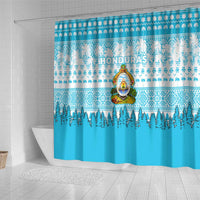 Honduras Christmas Shower Curtain with National Emblem Palm Trees and Snowflake Pattern Design - Wonder Print Shop