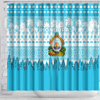 Honduras Christmas Shower Curtain with National Emblem Palm Trees and Snowflake Pattern Design - Wonder Print Shop