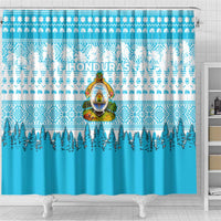 Honduras Christmas Shower Curtain with National Emblem Palm Trees and Snowflake Pattern Design - Wonder Print Shop