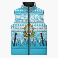 Honduras Christmas Sleeveless Puffer Jacket with National Emblem Palm Trees and Snowflake Pattern Design - Wonder Print Shop