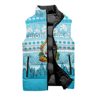 Honduras Christmas Sleeveless Puffer Jacket with National Emblem Palm Trees and Snowflake Pattern Design - Wonder Print Shop