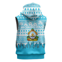 Honduras Christmas Sleeveless Zip Hoodie with National Emblem Palm Trees and Snowflake Pattern Design - Wonder Print Shop