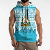 Honduras Christmas Sleeveless Zip Hoodie with National Emblem Palm Trees and Snowflake Pattern Design - Wonder Print Shop
