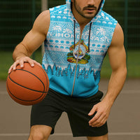 Honduras Christmas Sleeveless Zip Hoodie with National Emblem Palm Trees and Snowflake Pattern Design - Wonder Print Shop