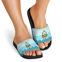 Honduras Christmas Slide Sandals with National Emblem Palm Trees and Snowflake Pattern Design - Wonder Print Shop