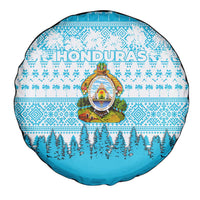 Honduras Christmas Spare Tire Cover with National Emblem Palm Trees and Snowflake Pattern Design - Wonder Print Shop