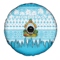 Honduras Christmas Spare Tire Cover with National Emblem Palm Trees and Snowflake Pattern Design - Wonder Print Shop