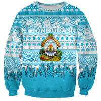 Honduras Christmas Sweatshirt with National Emblem Palm Trees and Snowflake Pattern Design - Wonder Print Shop
