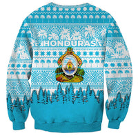 Honduras Christmas Sweatshirt with National Emblem Palm Trees and Snowflake Pattern Design - Wonder Print Shop