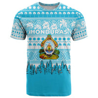 Honduras Christmas T Shirt with National Emblem Palm Trees and Snowflake Pattern Design - Wonder Print Shop