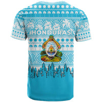 Honduras Christmas T Shirt with National Emblem Palm Trees and Snowflake Pattern Design - Wonder Print Shop