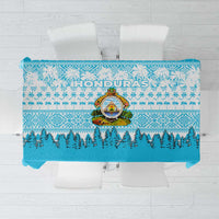 Honduras Christmas Tablecloth with National Emblem Palm Trees and Snowflake Pattern Design - Wonder Print Shop
