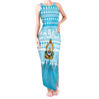 Honduras Christmas Tank Maxi Dress with National Emblem Palm Trees and Snowflake Pattern Design - Wonder Print Shop