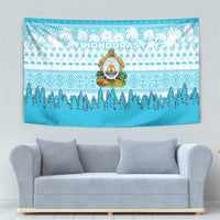 Honduras Christmas Tapestry with National Emblem Palm Trees and Snowflake Pattern Design - Wonder Print Shop