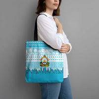 Honduras Christmas Tote Bag with National Emblem Palm Trees and Snowflake Pattern Design - Wonder Print Shop