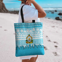 Honduras Christmas Tote Bag with National Emblem Palm Trees and Snowflake Pattern Design - Wonder Print Shop