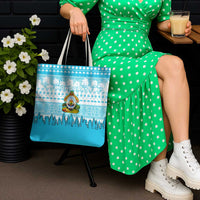 Honduras Christmas Tote Bag with National Emblem Palm Trees and Snowflake Pattern Design - Wonder Print Shop